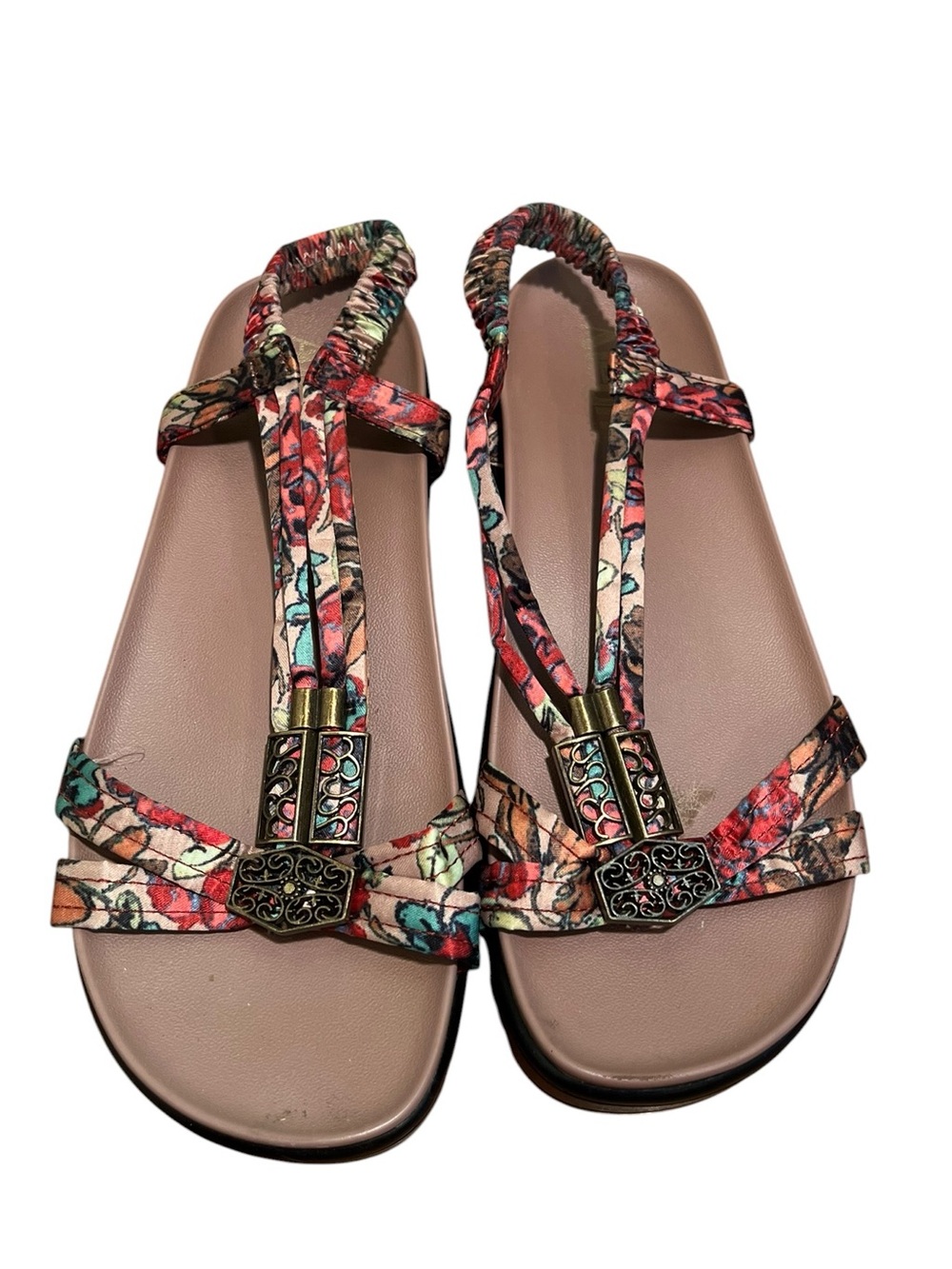 Alegria by PG Womens Size 38 Roz Charm Sandal Get Away Tan Tropical Print Floral